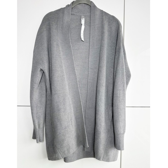Lululemon Knit Cardigan Merino Wool Cotton Blend Gray Size 2 Pockets Long Length - Picture 1 of 8